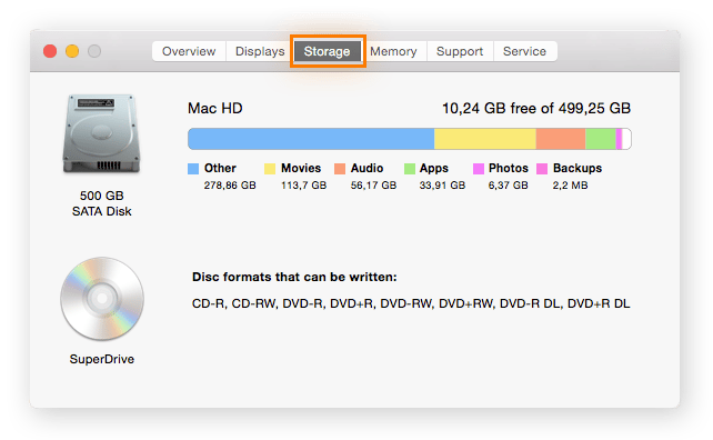Checking storage space  on MAC OS via "About this Mac"